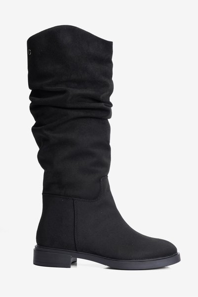 Mubiano Women's Suede Boots with Bellows and Flat Sole Drew Black