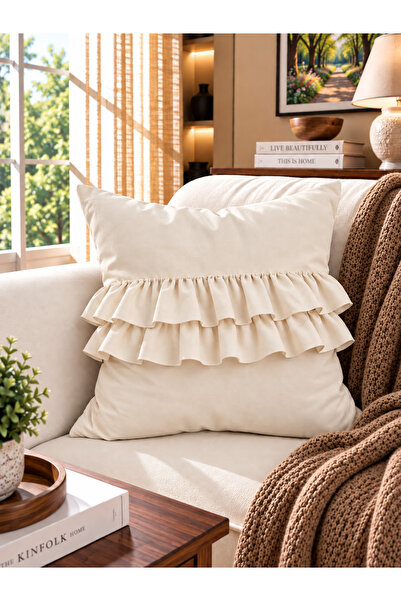 Decamor home غطاء وسادة بتصميم لؤلؤي مزخرف بالكشكشة من إكرو