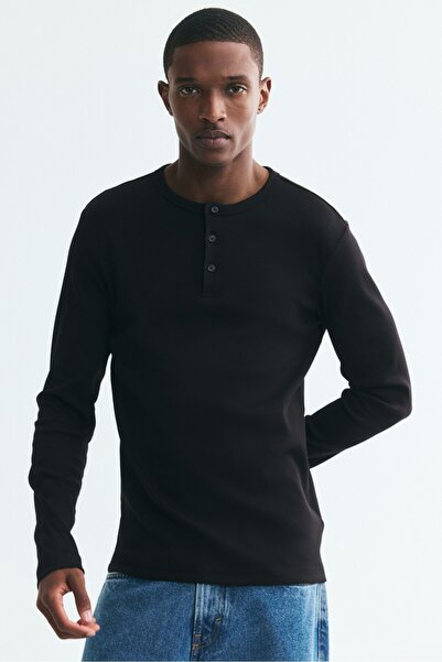 H&M Pamuklu ve Ribanalı Henley Üst Slim Fit