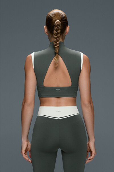 Oysho Compressive Tank top, yarım fermuarlı renk bloklu Top