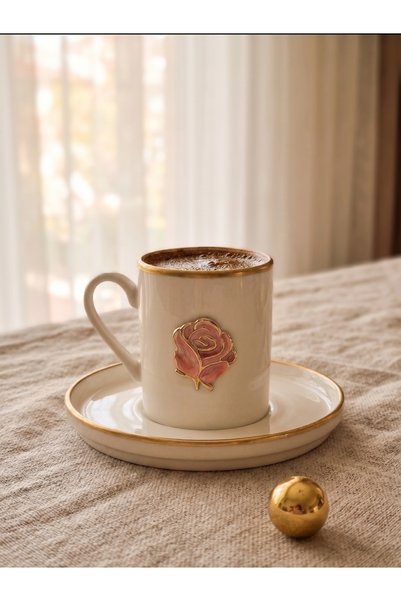 REGNA HOME Fine Living Roses Pink 2-Person 6-Piece Coffee Cup Set with Decorated Cups
