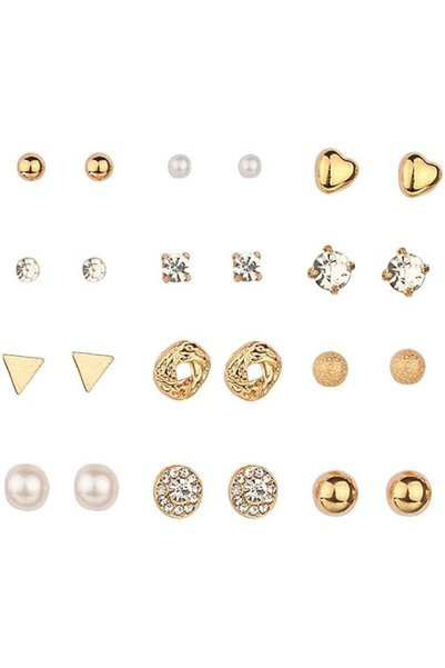 SOWUGI 12 Pairs Stud Earrings Set Fashion Ear Stud for Girls Women