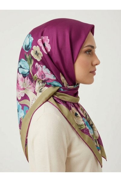 Generic Brand Floral Patterned Fuchsia Beige Women's Scarf