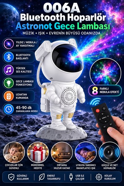 Technodia Astronot Projektör Bluetooth Hoparlörlü Gece Lambası