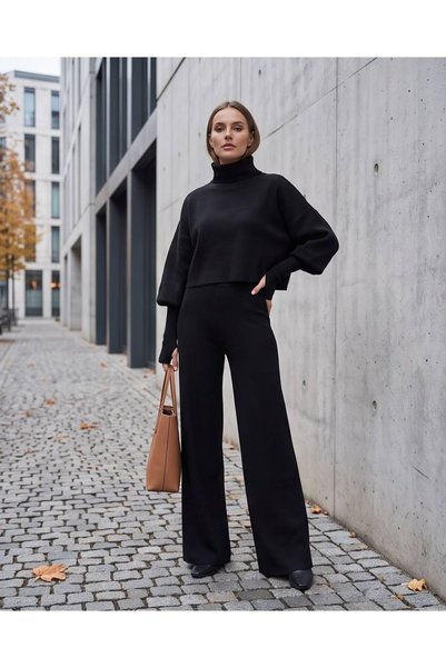 Trend Kapında Finger Hole Balloon Sleeve Knitwear Double Set