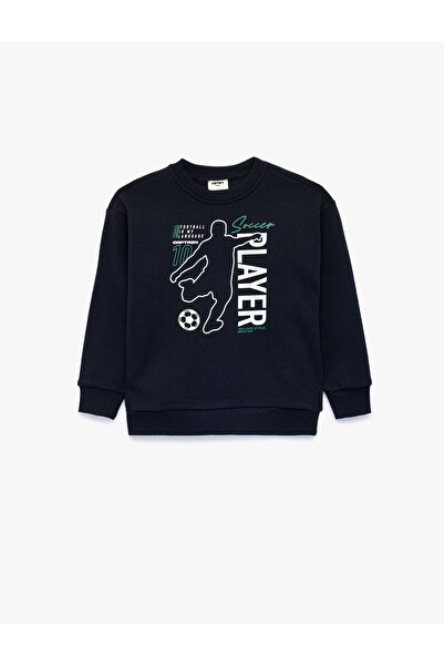 Koton Long Sleeve Crew Neck Three Thread Raised Print Sweatshirt