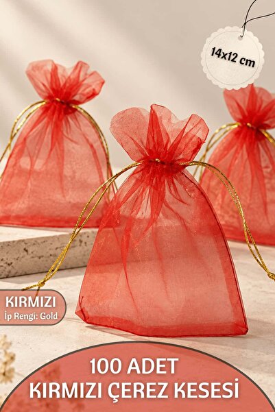 Dantelux 100 Adet Klasik Tül Çerez Kesesi (14x12 cm) Kese Rengi: Düz Kırmızı ...