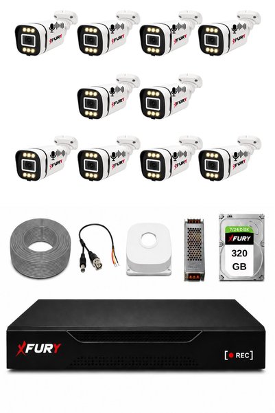 FURY 10 Kameralı 1080P Sesli 6 Warm LED Renkli Gece Görüşlü Güvenlik Kamera Sistemi 320GB 1606