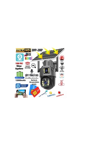 Midcom MIKA-4G 3+3MP 4K 4G SIM Kartlı Solar Güvenlik Kamerası 360° PTZ Dual Lens ( Sim Kart Dahil )