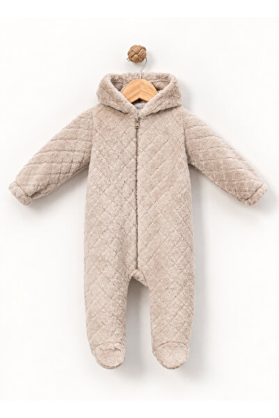 Bebitof Baby Hooded Plush Jumpsuit – Soft Welsoft Winter Zippered Baby Jumpsuit
