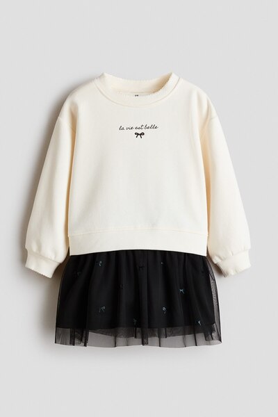 H&M Tül Etekli Sweatshirt Elbise