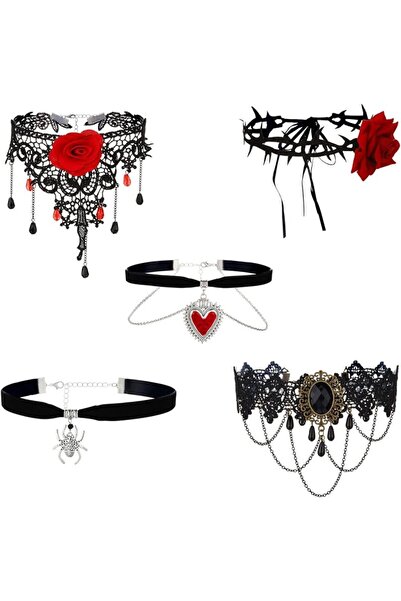 Generic Womens Gothic Lace Choker Necklace Set,5 Pieces, Victorian Style with...