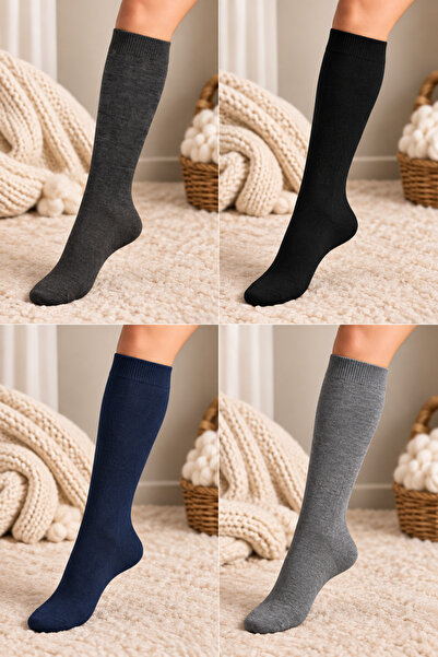 İkonik Socks Kadın Kışlık Yünlü Diz Altı 4’lü Çorap Seti