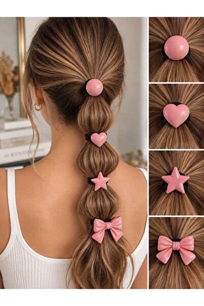 blackcomb Kadın Pembe 4 Model Yuvarlak/Kalp/Yıldız/Fiyonk Pinterest Lastik To...
