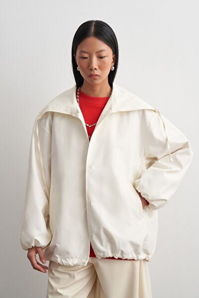 KADRİYE BAŞTÜRK Wide Collar Bomber Jacket Ecru