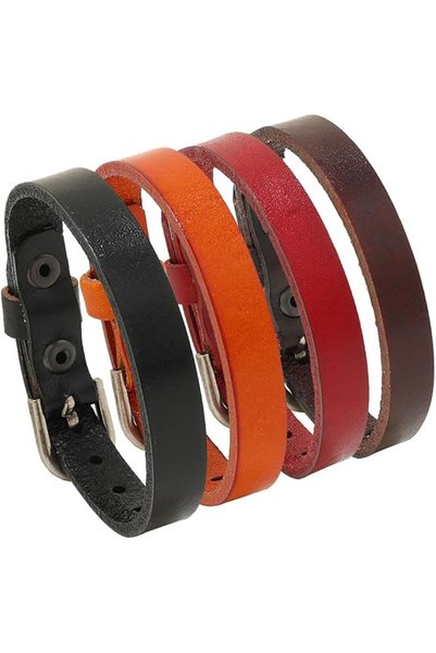 OriTi 4 Pack Punk Leather Belt Buckle Bracelet Cuff Men Vintage Wristband Adj...
