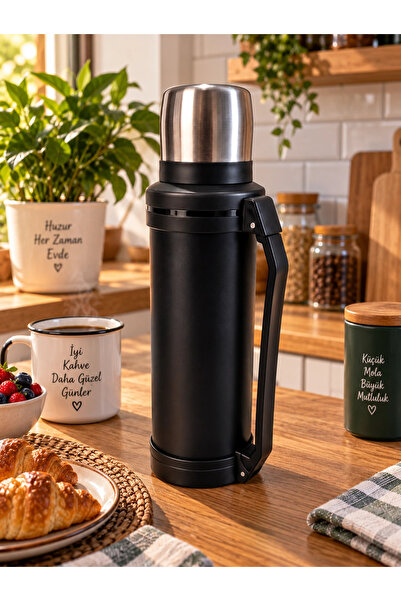 Nishev.com Evini Sev Penguen 2 Litre Paslanmaz Çelik Vakumlu Kamp Termosu siyah