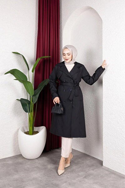 Butik موديلنا من معطف البونديت القماشي الأسود