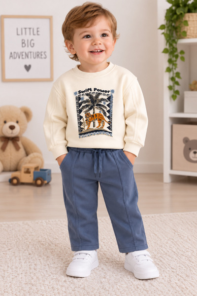 Ugly Duck Baby Boy Track Suit Set - 1-4 Years Cream-Blue