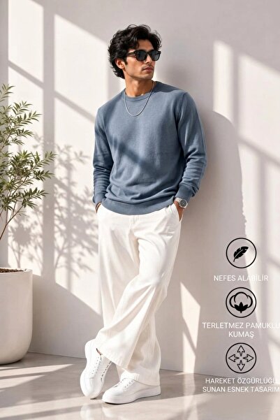 DAMGA JEANS سترة شتوية سميكة للرجال من التريكو الفاخر باللون النيلي