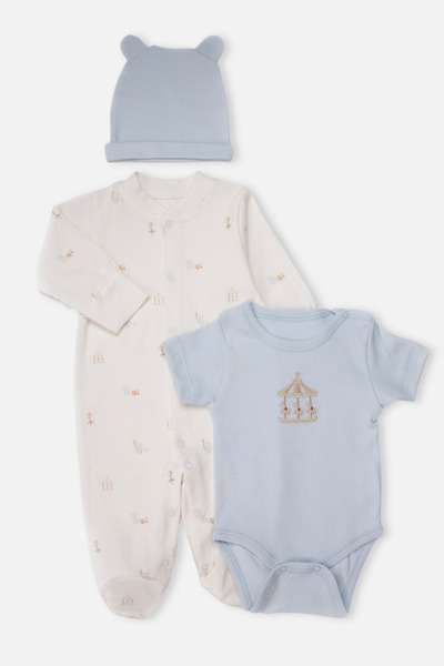 Bebetto Interlock Bootie Jumpsuit Set 3-Piece (My First Playmate) Blue