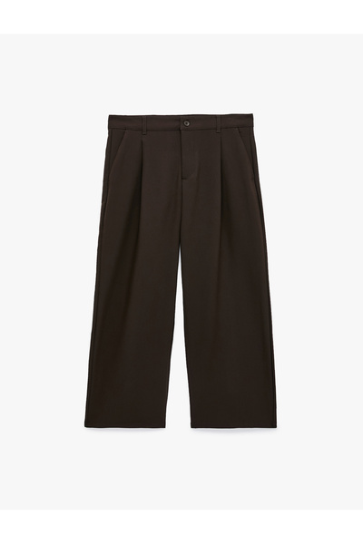 Koton Comfortable Fit Wide Leg Pleated Fabric Pants with Pockets
