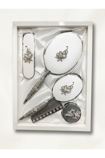 Pierre Paris Real Scalloped 5-Piece Luxury Mirror Comb Bridal Package Set