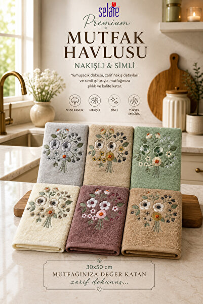 Şelale Belle Collection Lara 6'lı 30x50 cm | Mutfak Havlusu | %100 Pamuk | Ka...