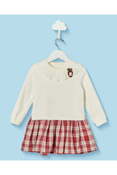 REDTAG Infant Girls Ivory And Red Checked Dress