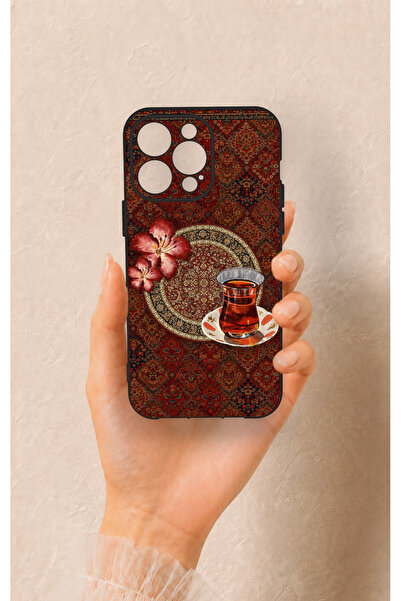 Vip Case iPhone 14 Pro Max Uyumlu Halı ve Çay Desenli Silikon Kılıf