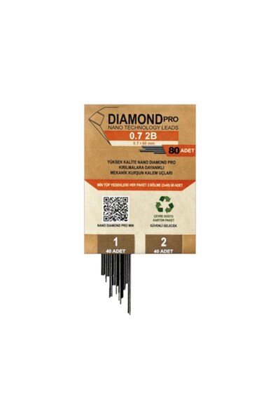 Uni Nano Diamond Pro Versatil Kalem Ucu 0.7 mm 2B 80'li Karton Ambalaj