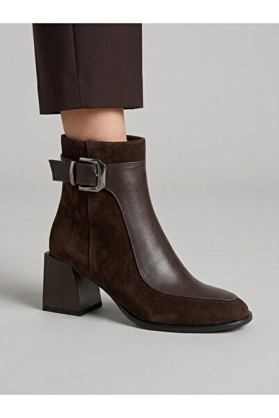 MARCO ROCCO Genuine Leather Suede Buckle Detailed Zippered Boots Women's Shoes