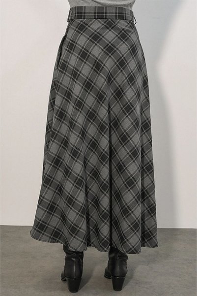 Shopping Shop Plaid Long Skirt Anthracite
