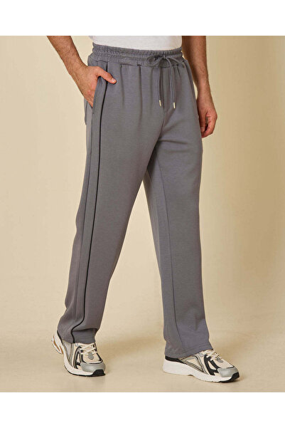 REDTAG Men Grey Plain Wide Leg Trousers