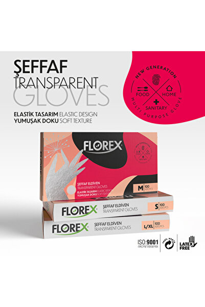 Florex Tek Kullanımlık Hibrit Yumuşak, Elastik, Lateks İçermez 100’LÜ 1 Paket