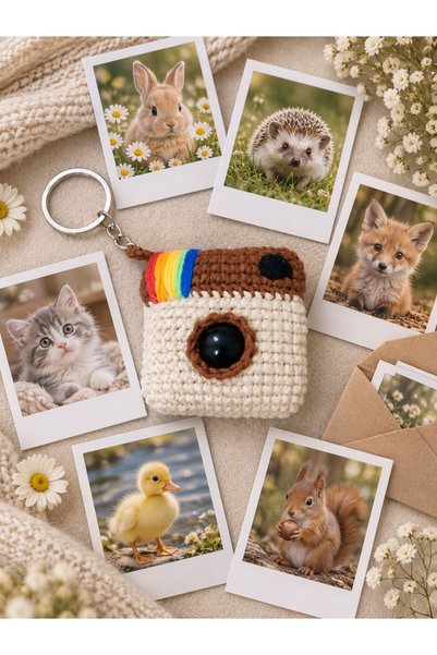 SevseHobi Hubush Handmade Camera Keychain Themed Gift Set with 6 Mini Photos