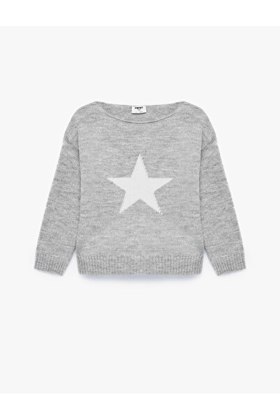 Koton Star Patterned Loose Fit Boat Neck Long Sleeve Knitwear Sweater