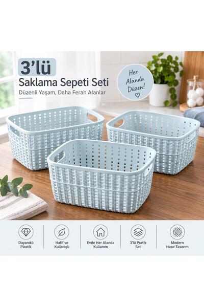 SELKA HOME 3’lü Örgü Desenli Saklama Sepeti
