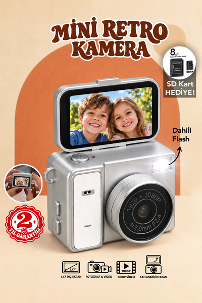 mimtec Retro Mini Dijital Kamera – 1080P HD Katlanabilir Ekran Flaşlı Selfie ...