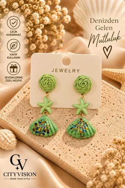 cityvision Seashell Model Green Color Stainless Steel Earring Set