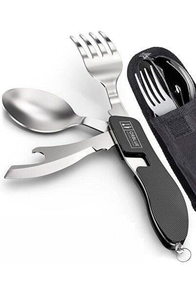 JOYZZZ Folding Utensils Set, 2Pcs 4-in-1 Stainless Steel Spoon Fork Knife Bot...