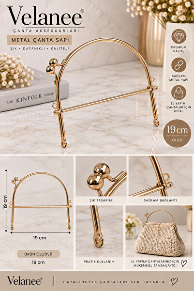 VELANE STORE Metal Çanta Bursu Gold Renk 19 cm