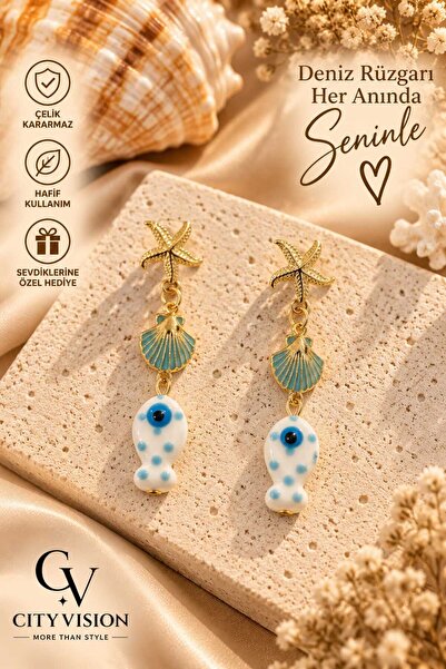 cityvision Fish Model Gold Color Stainless Steel Earring Set