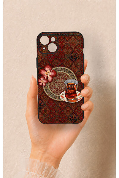 Vip Case iPhone 14 Plus/15 Plus Uyumlu Halı ve Çay Desenli Silikon Kılıf