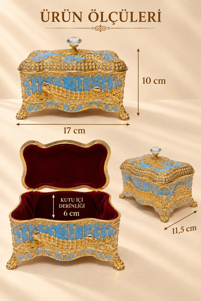 RASHA COLLECTION Blue Gold Peacock Embroidered Decorative Jewelry Box