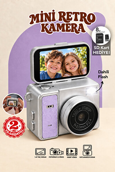 mimtec Retro Mini Dijital Kamera – 1080P HD Katlanabilir Ekran Flaşlı Selfie ...