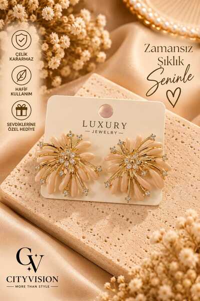 cityvision Flower Model Gold Color Stainless Steel Earring Set