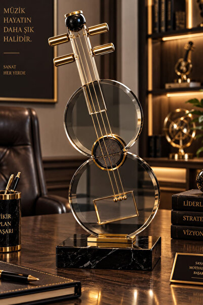 Chermik Bronz Modern Soyut Gitar Figürü Dekoratif Masaüstü Obje Müzik Temalı 12x31 cm 3-2