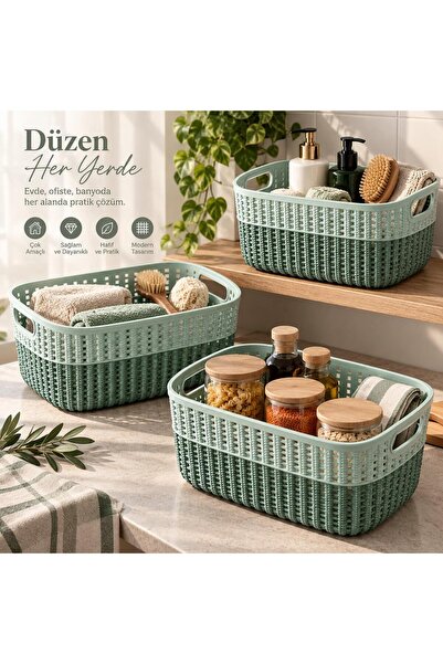 SELKA HOME Medium Size 3-Piece Knitted Patterned Storage Basket