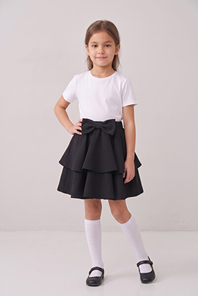 nacar çarşı Girl's Black Bow Detailed Double Layered Skirt 23 April 29 Octobe...